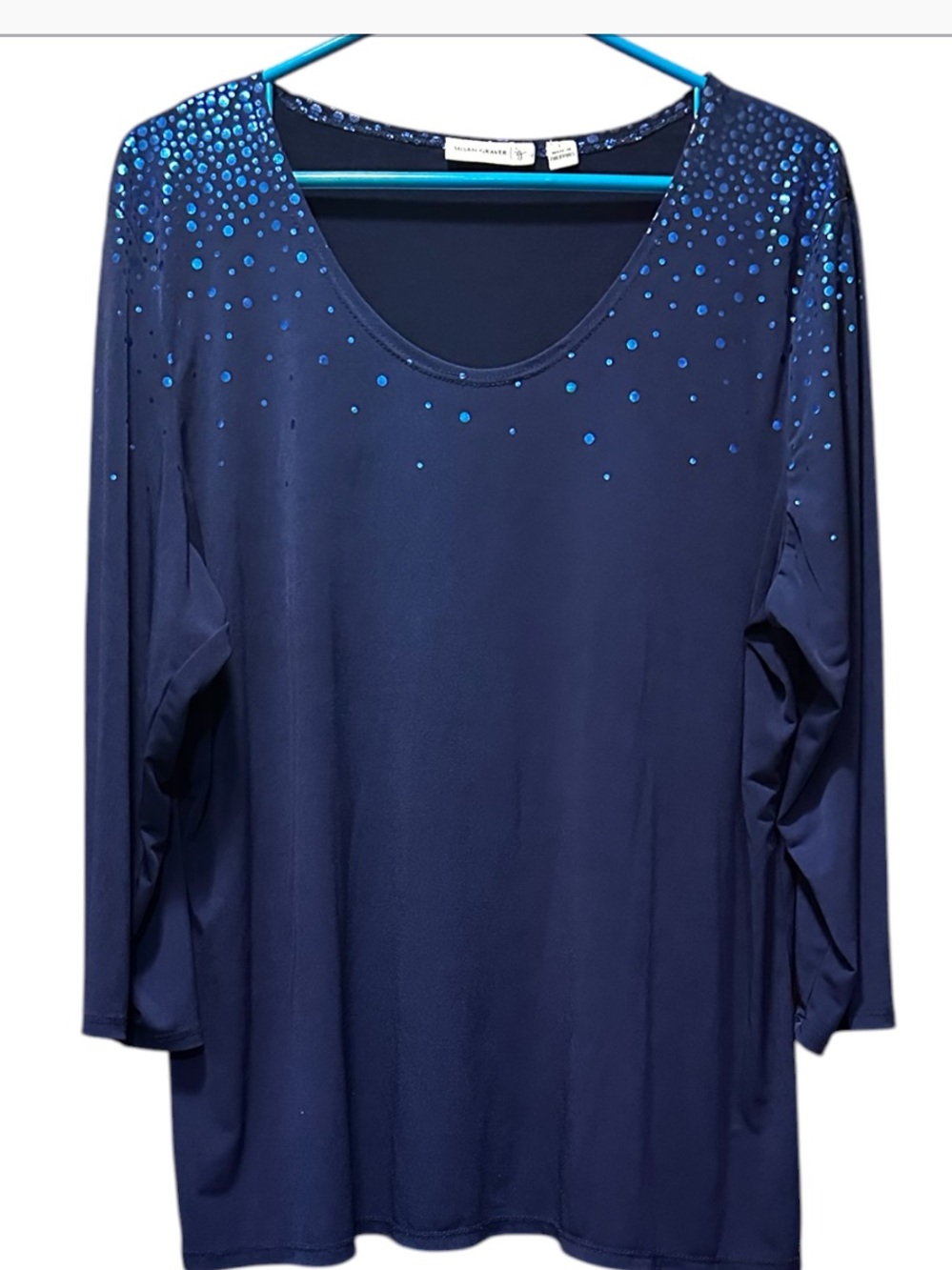 Susan Graver Navy Long-Sleeve Scoop Neck Top